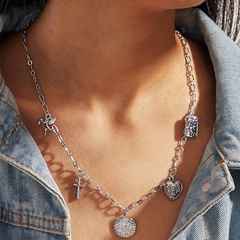 fashion necklaces retro geometric square heart-shaped alloy necklace