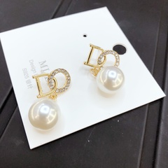 2022 new alphabet pearl inlaid rhinestone pendant earrings