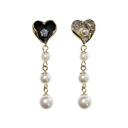 simple tassel long pearl heart asymmetric earringspicture11