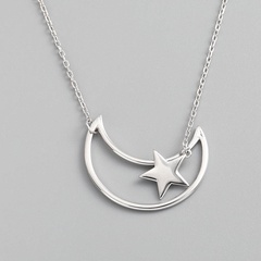 fashion simple moon star pendent 925 sterling silver necklace