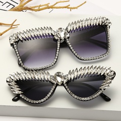 Handmade Metal Diamond Square Sunglasses Women's Cat Eye Metal Temples