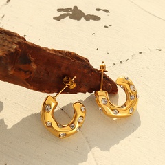 C-shaped titanium steel gold-plated imitation pearl zircon earrings