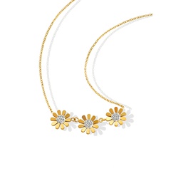 Collier en or 18 carats plaqué or 18 carats en acier titane zircon chrysanthème simple à la mode