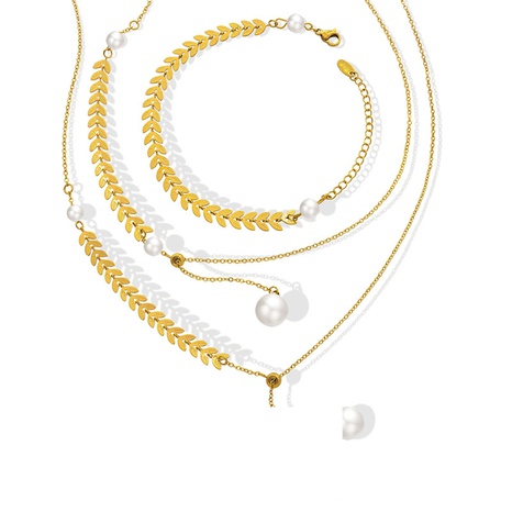 fashion retro titanium steel wheat pearl necklace bracelet's discount tags