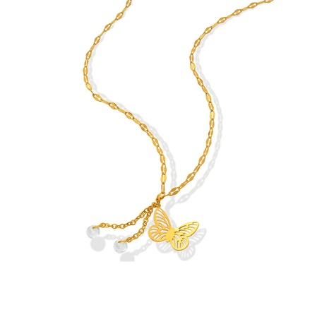 simple fashion butterfly tassel zircon pendant titanium steel necklace's discount tags