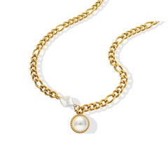 fashion retro freshwater pearl titanium steel 18k gold necklace