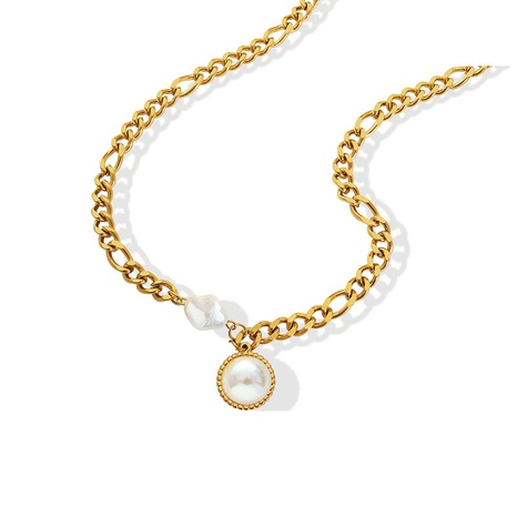fashion retro freshwater pearl titanium steel 18k gold necklace's discount tags