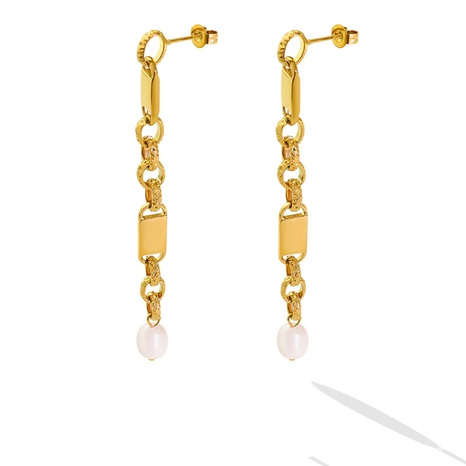 new titanium steel geometric freshwater pearl stitching earrings's discount tags