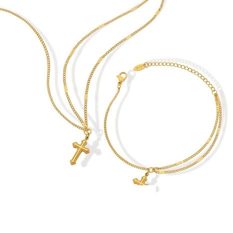fashion simple cross bracelet necklace titanium steel 18K gold's discount tags