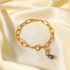 pendentif perle noire de style rétro bracelet en acier inoxydable plaqué or 18 carats