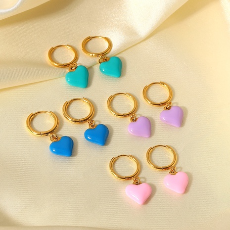 18K Gold Stainless Steel Earrings Drop Oil Heart Pendant Earrings's discount tags