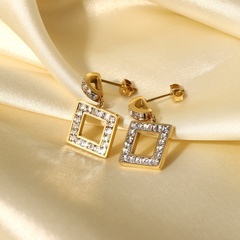 Boucles d'oreilles pendantes carrées en acier inoxydable et zircon blanc en or 14 carats