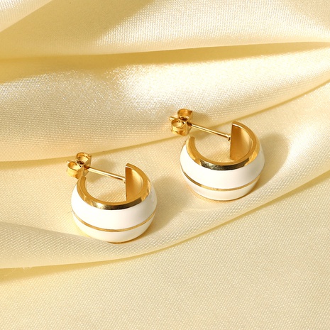 new fashion 14K gold stainless steel double layer white oil drop mini earrings's discount tags