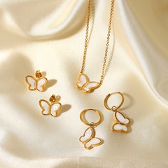 Halsketten-Ohrringe aus 18-karätigem Gold in natürlicher weißer Muschel-Schmetterlingsform aus Edelstahl
