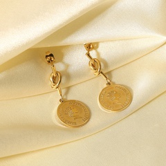 Boucles d'oreilles en acier inoxydable avec pendentif portrait de la reine Elizabeth en or 14 carats