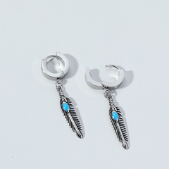 retro feather shaped inlaid semi-precious stone alloy ear buckles  earrings wholesale
