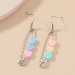 Korean style Paper clip Macaron color heart shaped alloy earrings wholesale