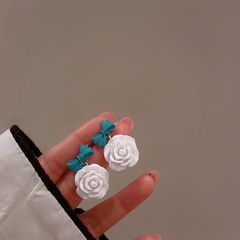 Macaron Blue Paint Bow Resin Rose Flower Alloy Earrings