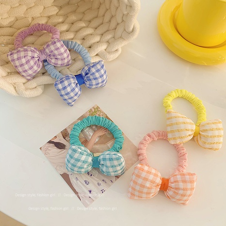 Candy color high elastic sweet plaid bow tie head rope accessories's discount tags
