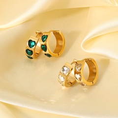 fashion 14K gold green white heart zircon inlaid stainless steel earrings