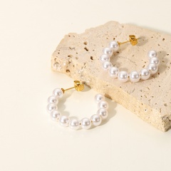 new 18K gold stainless steel 30mm pearl C-shaped women's earrings