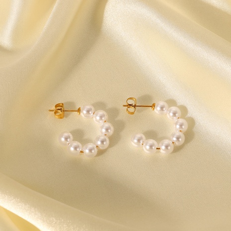 simple 20mm large pearl C-shaped 18K gold-plated stainless steel earrings's discount tags