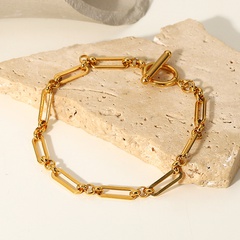 punk 18K gold plated stainless steel OT buckle geometric stitching chain bracelet