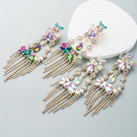 fashion color flash diamond long tassel alloy earrings's discount tags