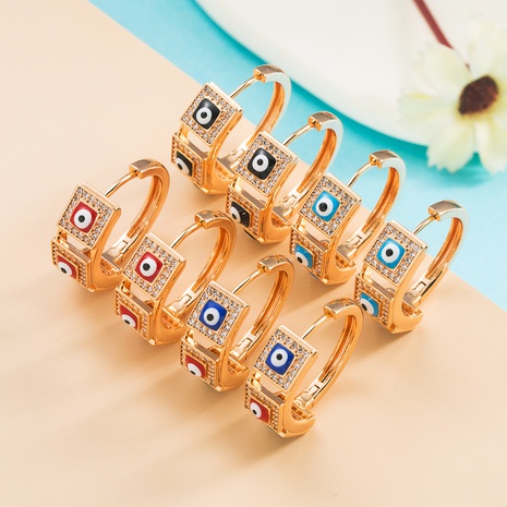 new geometric copper micro-inlaid zircon drop oil eye color ear buckle's discount tags