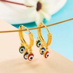 Korean new colorful zircon copper-plated real gold devil's eye oil drop earrings