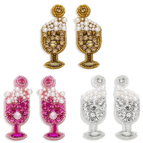 creative handmade crystal pearl wine glass alloy earrings's discount tags