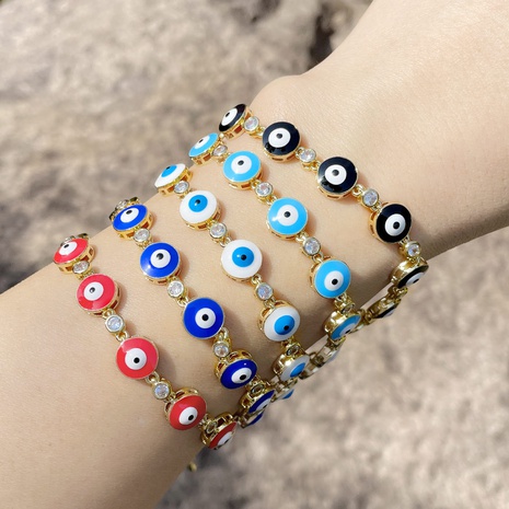 ethnic style color dripping oil evil eye copper inlaid zircon gold-plated bracelet's discount tags