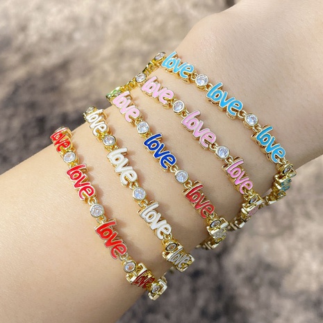 fashion letter color drip oil zircon stitching copper gold-plated bracelet's discount tags