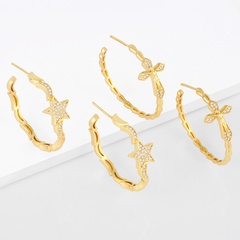 Boucles d'oreilles simple étoile lune papillon cuivre incrusté de zircon plaqué or