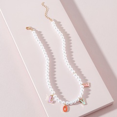 fashion simple contrast color letters LOVE drop oil pearl alloy necklace