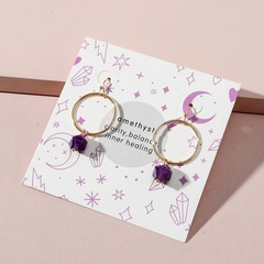fashion amethyst stone simple round pendent alloy earrings
