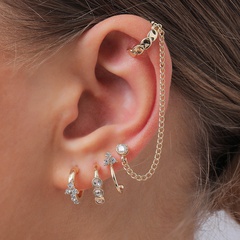 fashion geometric stacking chain link alloy diamond ear clip set
