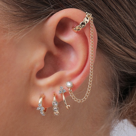 Ensemble de clips d'oreille en diamant en alliage à maillons de chaîne empilables géométriques à la mode's discount tags
