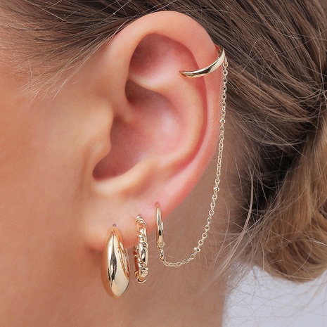 ensemble de boucles d'oreilles créoles pompon chaîne en spirale lisse en alliage de mode's discount tags