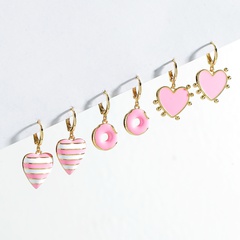 fashion drip oil heart-shaped donut multi-color alloy earrings set