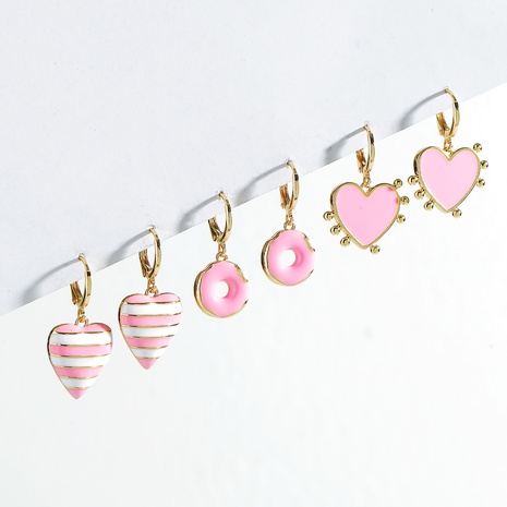fashion drip oil heart-shaped donut multi-color alloy earrings set's discount tags