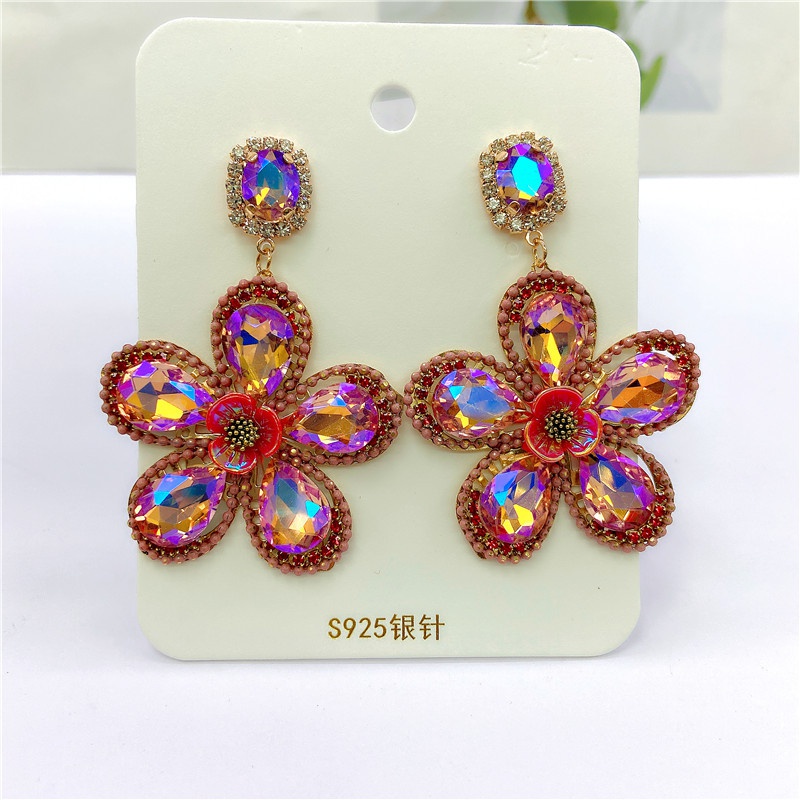fashion exaggerated flower alloy diamond stud earrings