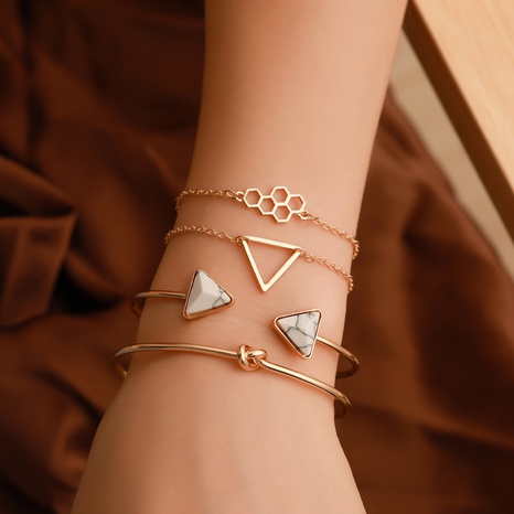 fashion knotted triangle honeycomb bracelet five-piece set's discount tags