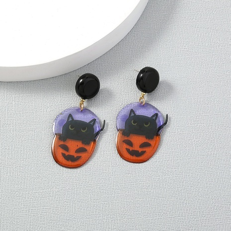 Halloween pumpkin black cat creative funny cute cartoon resin earrings's discount tags