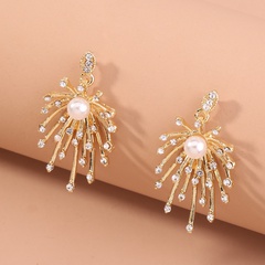 fashion alloy micro-encrusted zircon crystal flower pearl firework earrings