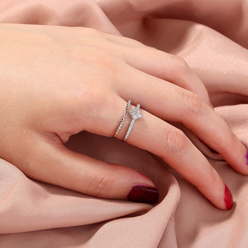 Fashion zircon diamond fourleaf clover copper ring female jewelry
