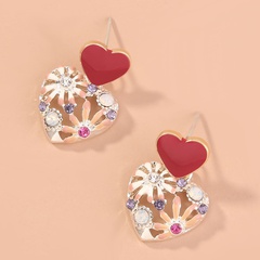 fashion retro heart flower hollow diamonds oil drop alloy earrings