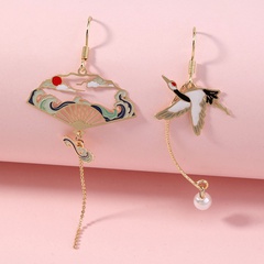 fashion creative geometric color dripping oil crane long asymmetric earrings