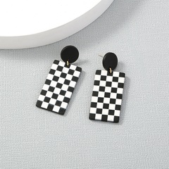 fashion black and white checkerboard square resin earrings female