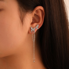 fashion asymmetric butterfly alloy diamond tassel earrings